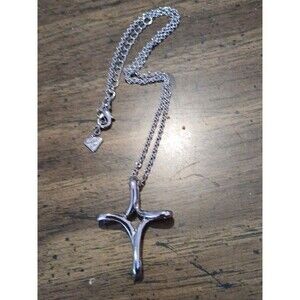 Cookie Lee Silver Tone Modernist Cross Necklace